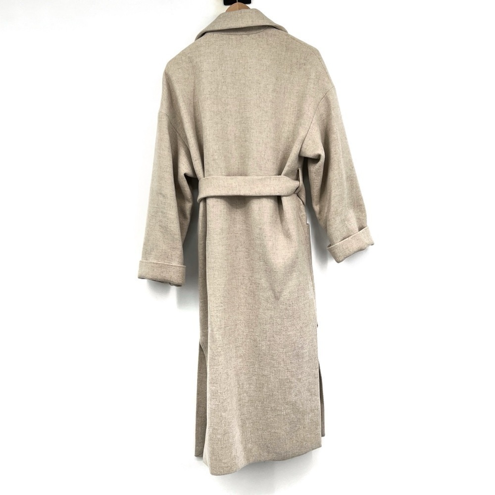 Zara Oatmeal Lapel Coat Zara Pocket Belt size XS Long Mid Length Coat size XS - Picture 8 of 9